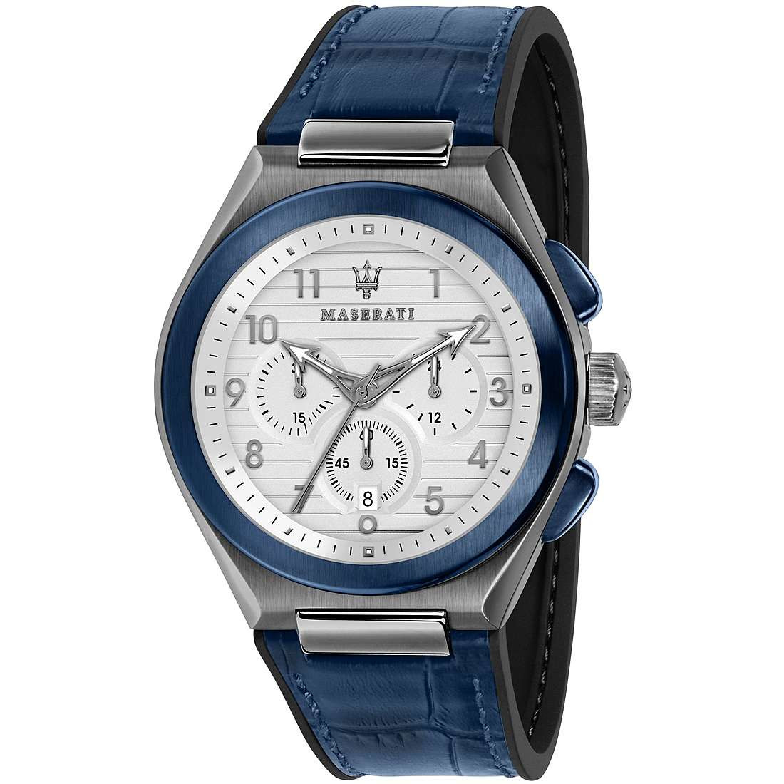 Maserati Orologio Uomo Cronografo Triconic | Acciaio Brunito | Cinturino Blu
