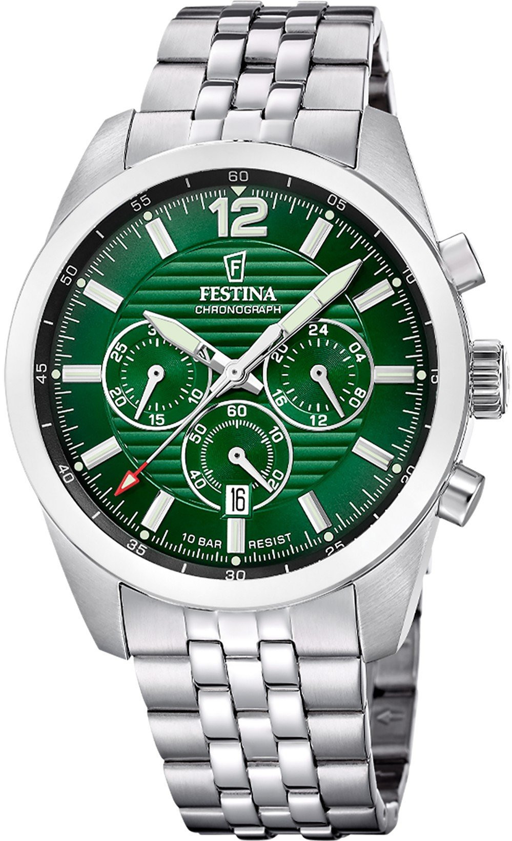 Orologio Festina uomo Timeless Chronograph con quadrante verde e bracciale in