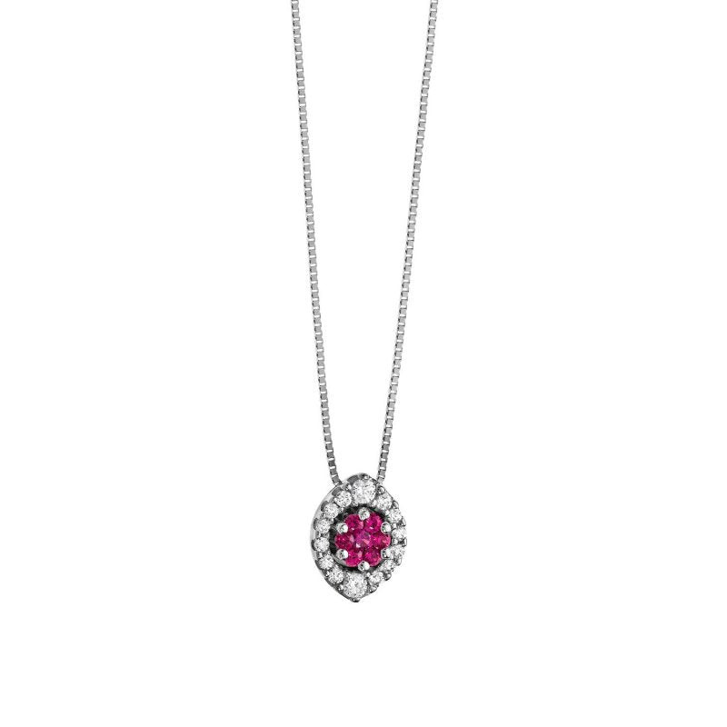 Comete Gioielli | Collana Donna | Oro Bianco con Rubino e Diamanti | Vintage