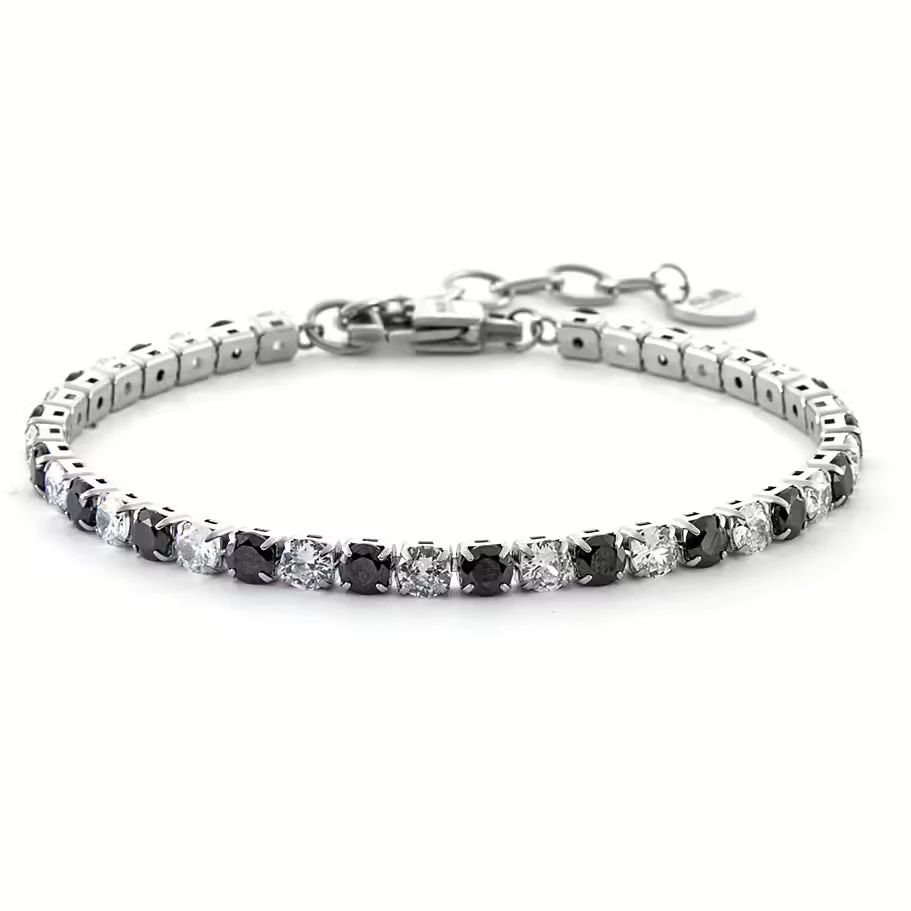 Cesare Paciotti 4US Bracciale Uomo Tennis in Acciaio con Cristalli Neri e