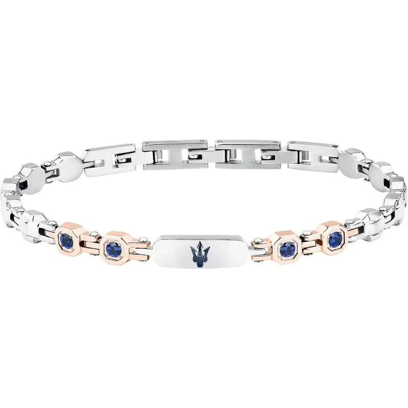 Maserati | Bracciale Uomo | Zaffiri Blu | Acciaio Silver | PVD Rose Gold