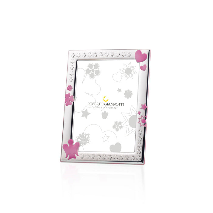 Roberto Giannotti Cornice Foto con Simboli Rosa | Argento Smaltato | 13x18 cm