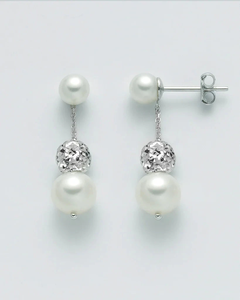 Miluna Orecchini Pendenti Perle Bianche | Oro Bianco 750‰ | Made in Italy