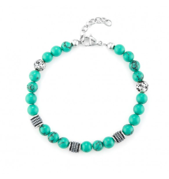 Paciotti Bracciale Uomo Sfere Turchese Verde | Acciaio Rodiato | Moschettone