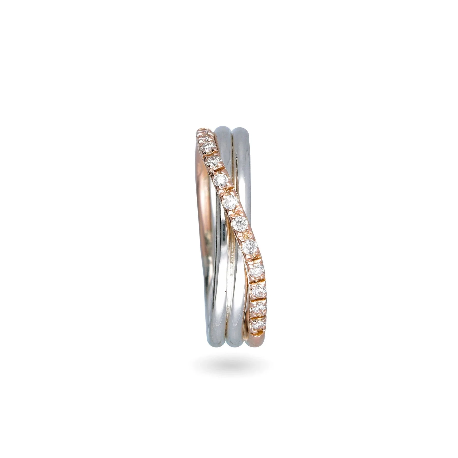 Filo Della Vita By Rubinia Anello 3 Fili | Oro rosa 9Kt & Arg.925 | 12 Diamanti