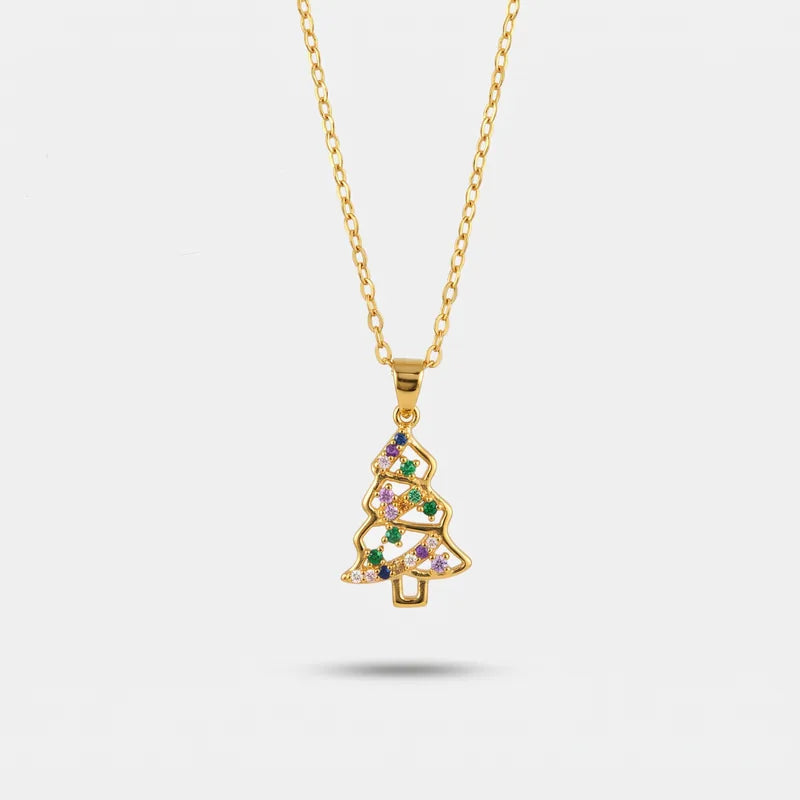 Collana BySimon dorata con pendente ad albero di Natale e zirconi multicolore.