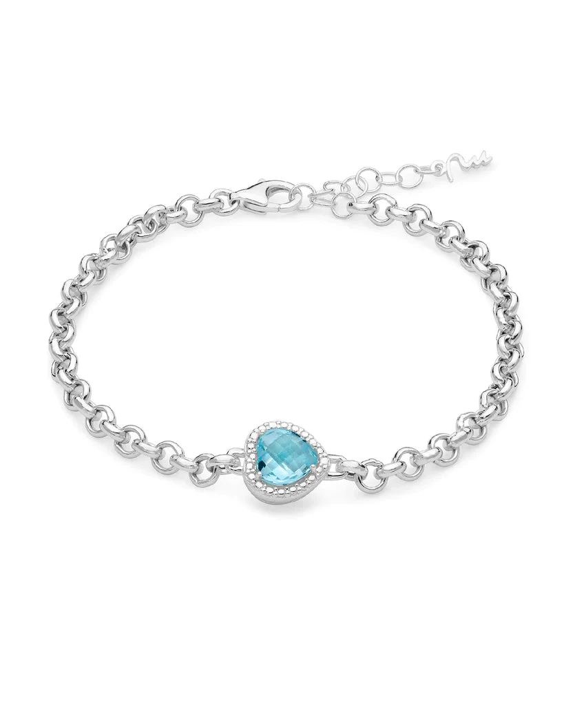 Miluna Bracciale Cuore con Topazio Azzurro | Argento 925 | Regolabile 18-21 cm