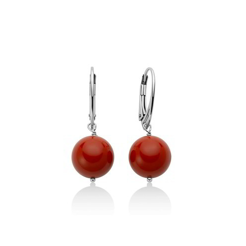Miluna | Orecchini Pendenti | Pasta di Corallo | Argento 925 | Sfera 12 mm