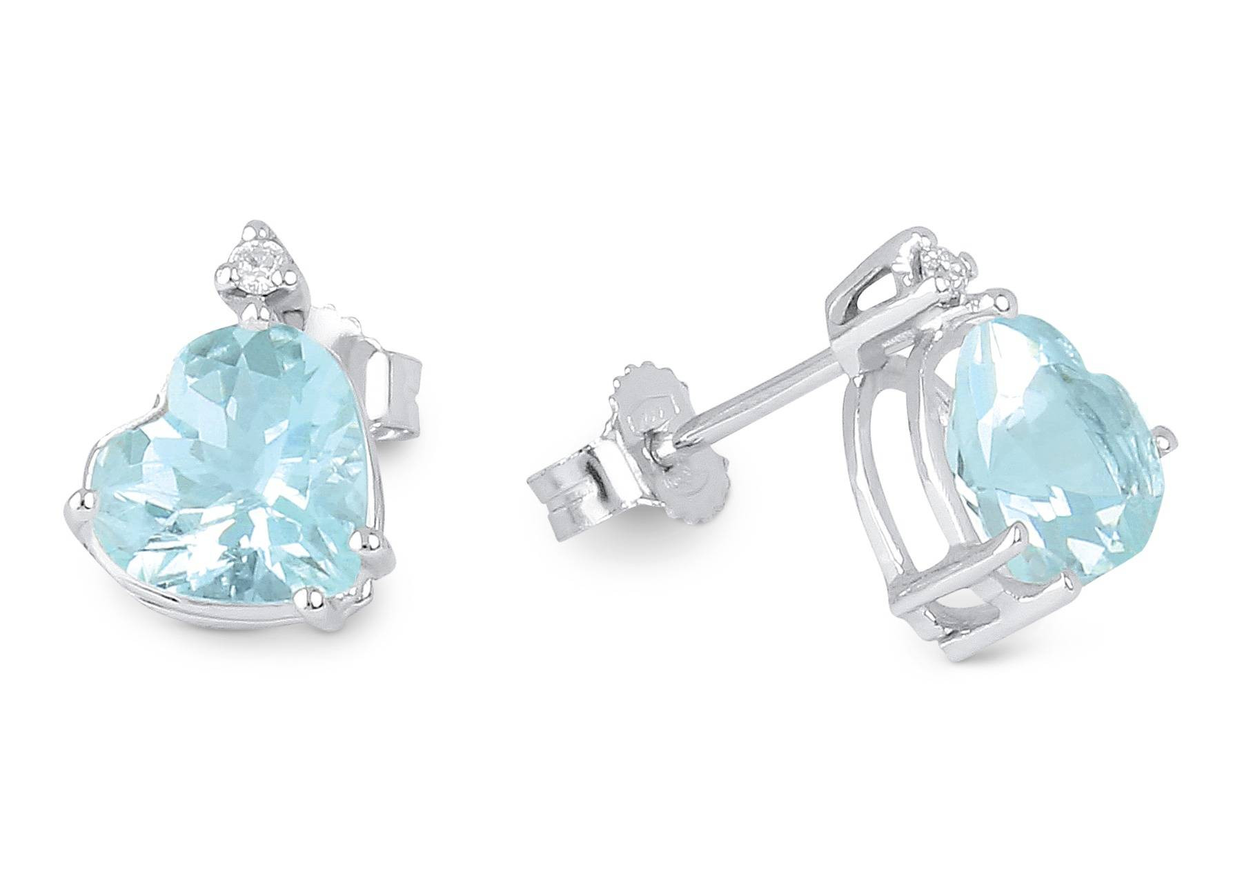 Demetra Orecchini Donna Acquamarina Cuore con Diamanti | Oro 18 Kt | 0,04 Ct