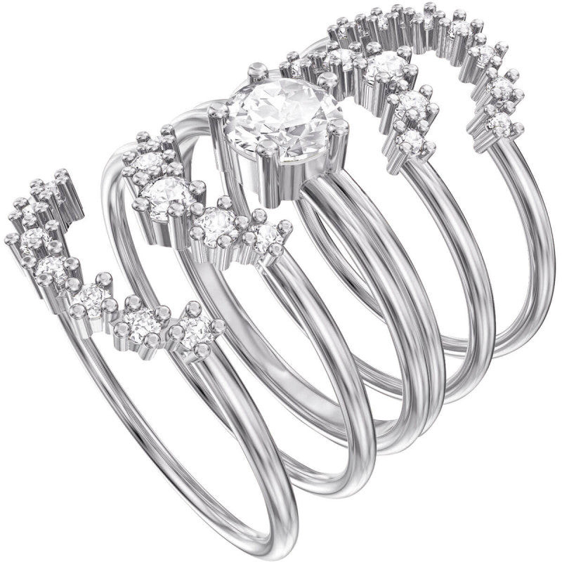 Swarovski Anello Donna Set 5 Fasce Moonsun | Clear Crystal | Placcato Rodio