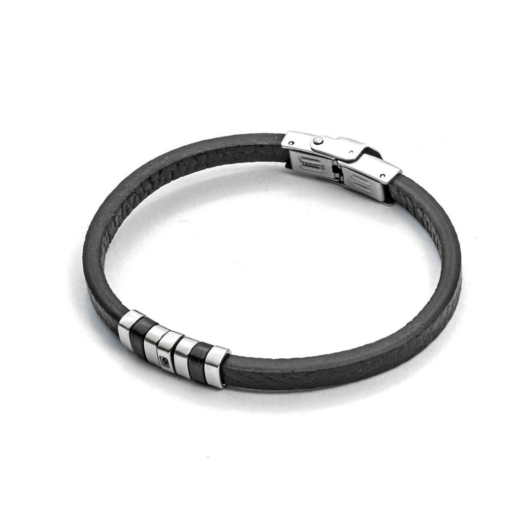 Paciotti Bracciale Uomo Moment Elements | Acciaio Inox | Perle Nere & Zircone