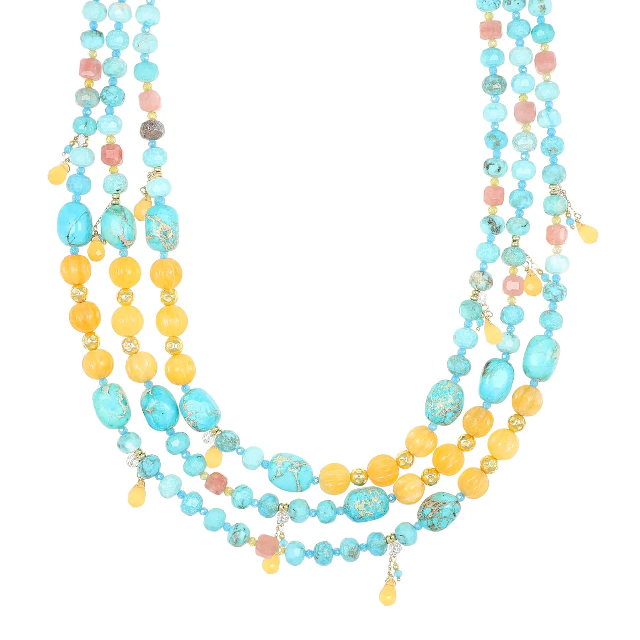 NIVY Collana Elina Multifilo in Argento 925 con Turchese e Giada