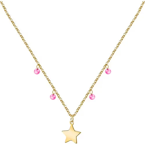 Collana La Petite Story in Acciaio Dorato con Stella e Dettagli Fucsia