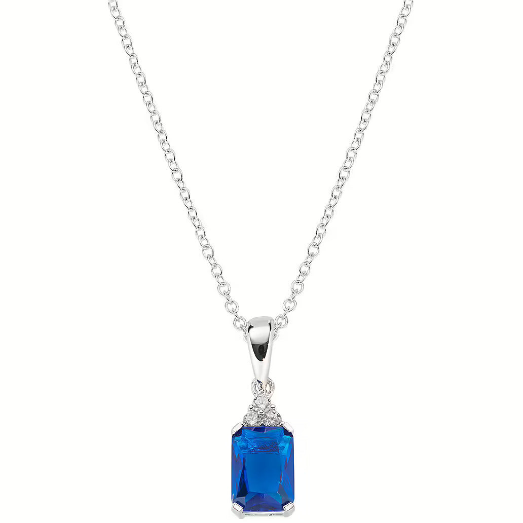 Amen Collana Donna Zircone Blu | Argento 925 | Placcatura Rodio