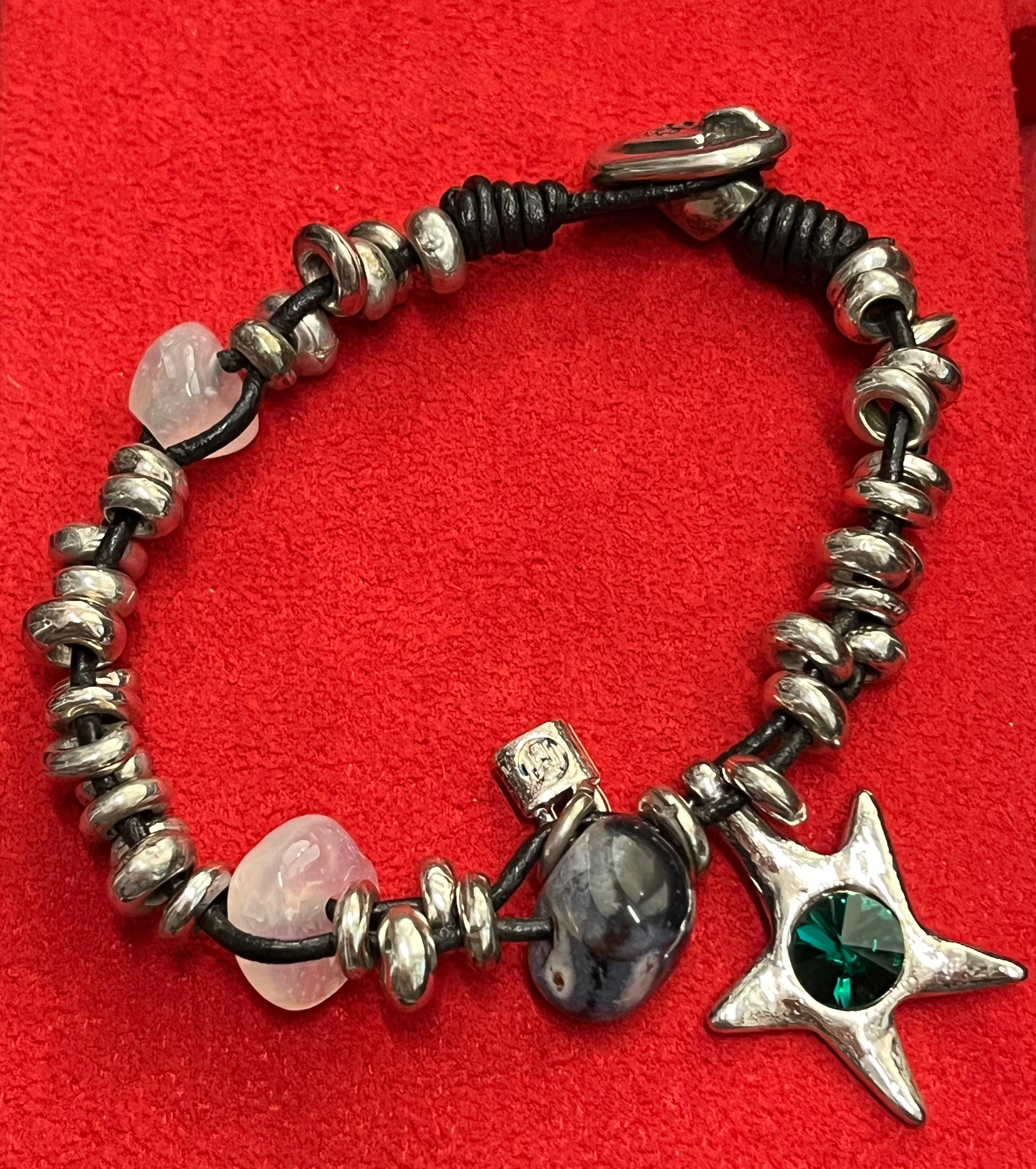 Madness Bracciale Donna con Quarzo Rosa & Agata | Argento/Pelle | Stella Zircone