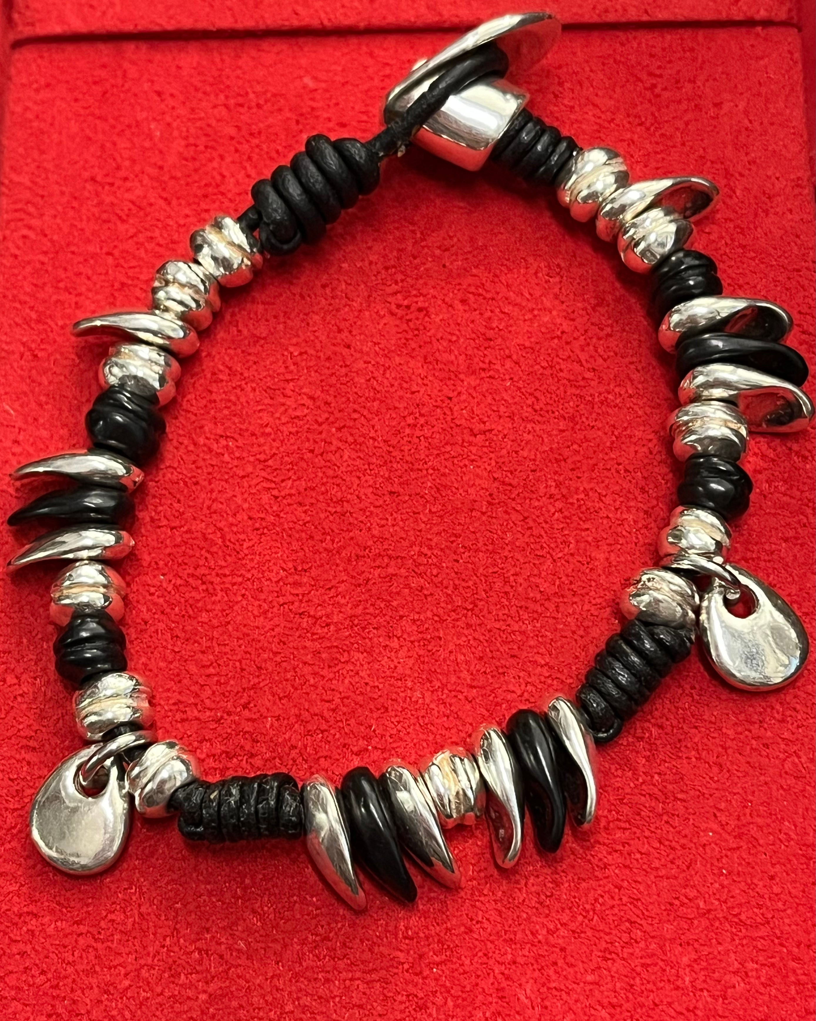 Madness Bracciale Donna Pelle con Pendenti | Argento 925 | Nero e Argento