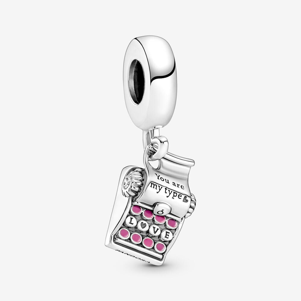 Pandora | Charm Pendente | Macchina da Scrivere | Argento 925 | Smalto rosa