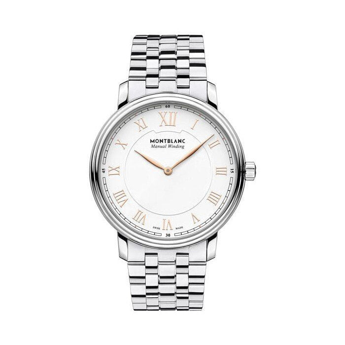Montblanc Orologio Uomo Carica Manuale | Acciaio | Quadrante Bianco Oro Rosa