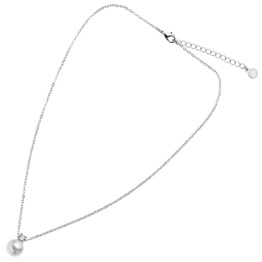 Ottaviani | Collana Donna | Zircone e Perla | Bronzo argentato | 39+6 cm