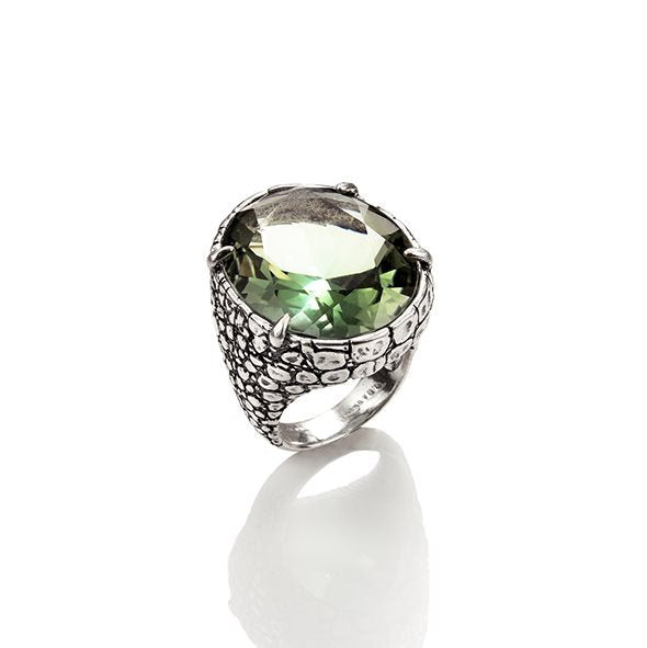 Giovanni Raspini Anello Donna Design Coccodrillo | Argento 925 | Quarzo Verde