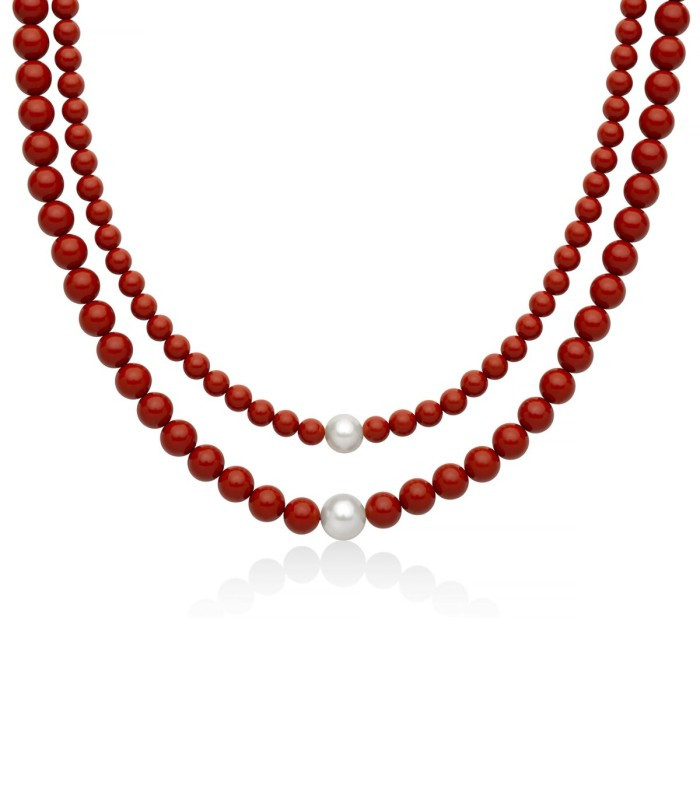 Collana Miluna in Argento Doppio Filo con Pasta di Corallo e Perle PCL6786