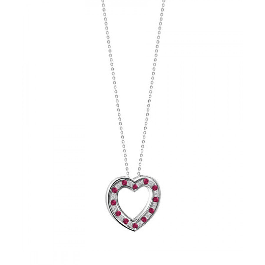 Damiani Collana Donna Cuore Diamanti e Rubini | Oro Bianco 18kt | Belle Epoque
