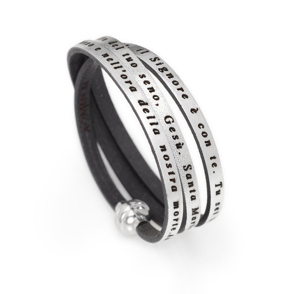 Amen Bracciale Donna Preghiera Ave Maria | Pelle Silver | Chiusura Magnetica