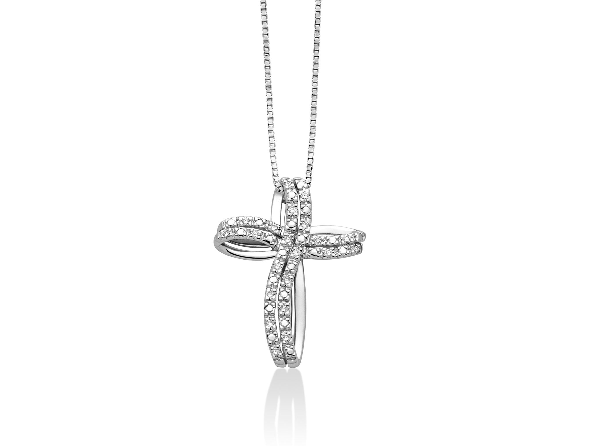 Miluna Collana Croce in Oro Bianco 18K con Diamanti
