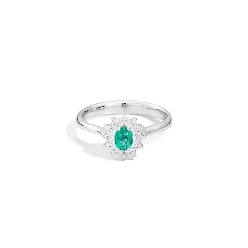 Recarlo Anello Donna Smeraldo 0,32ct Camelia | Oro Bianco 18kt | Diamanti 0,14ct