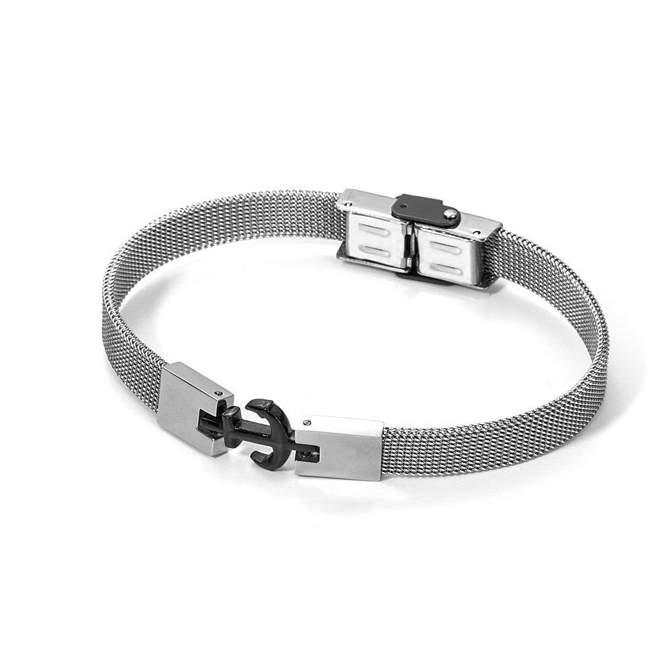 Paciotti Bracciale Uomo Motivo Ancora Nera | Acciaio | Chiusura a Cassetta