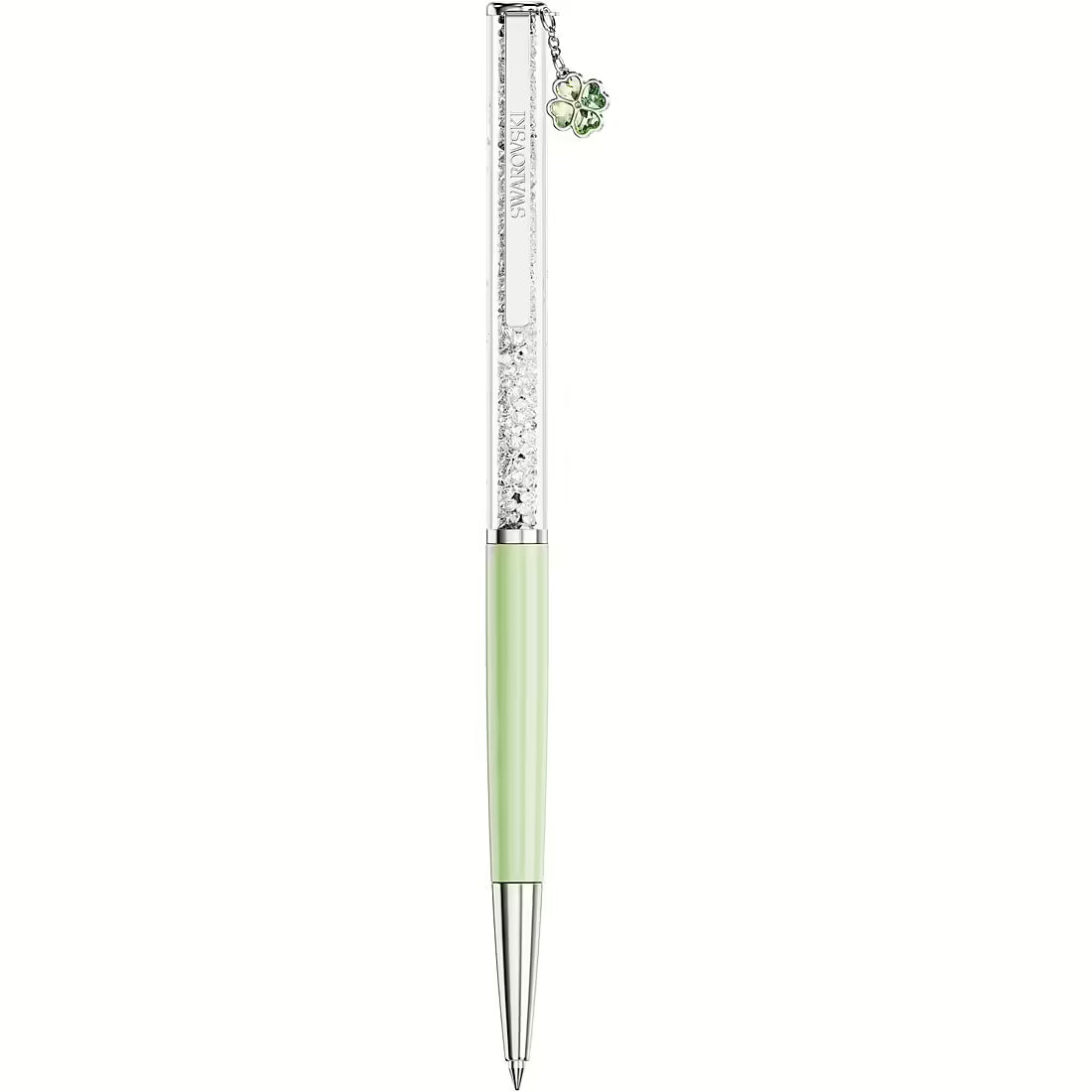 Penna a sfera Swarovski Crystalline verde con cristalli e charm a quadrifoglio