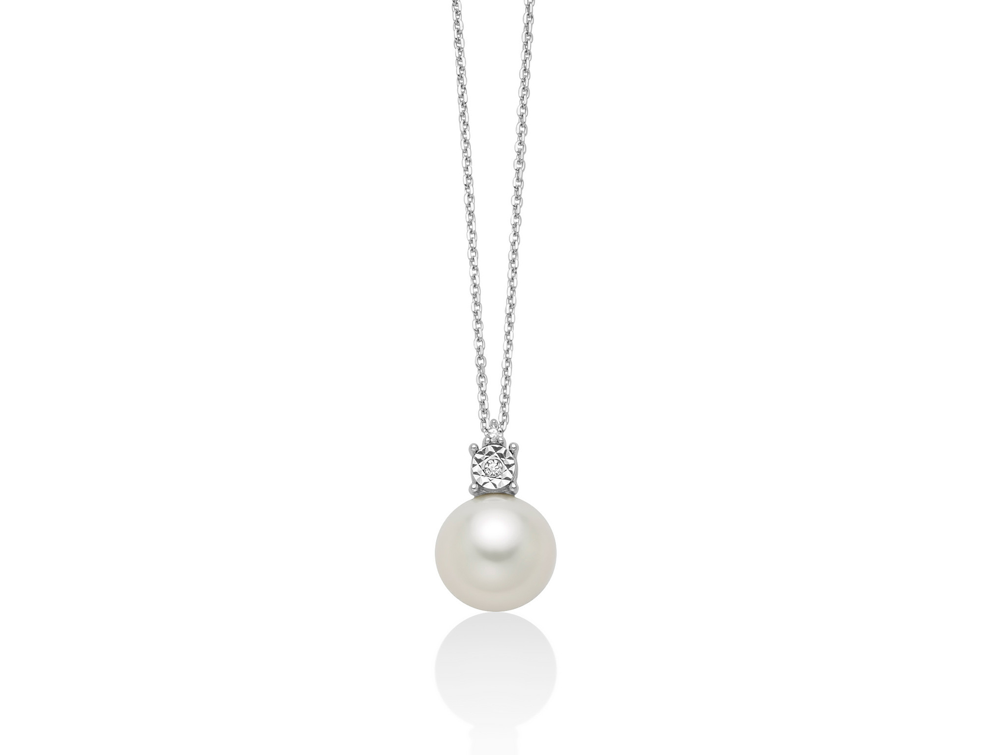 Collana Miluna in Oro Bianco con Diamanti Naturali e Perla Bianca