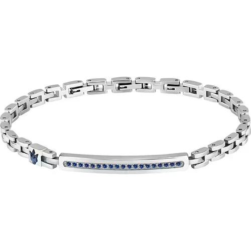 Maserati Bracciale Uomo Iconic in Acciaio con Zirconi Blu