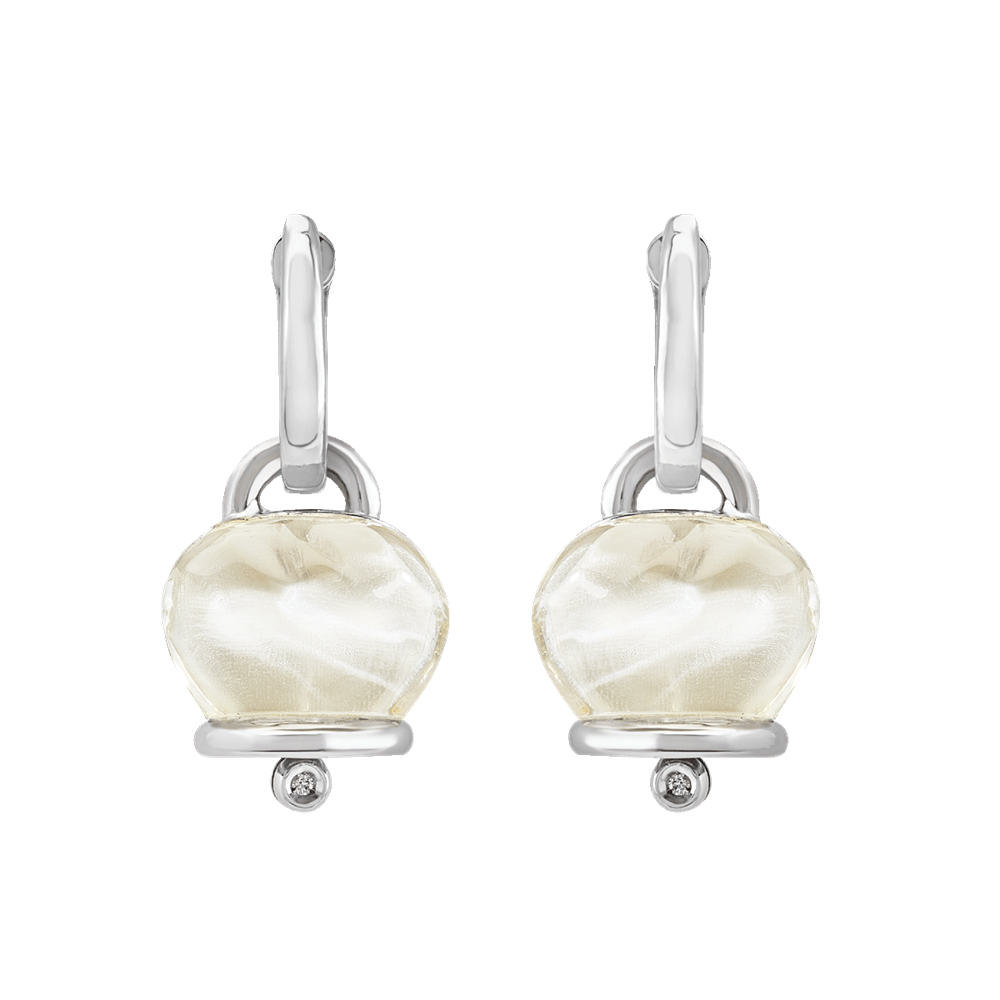 Chantecler Orecchini Donna Campanella | Argento & Resina Bianca | 2 Diamanti
