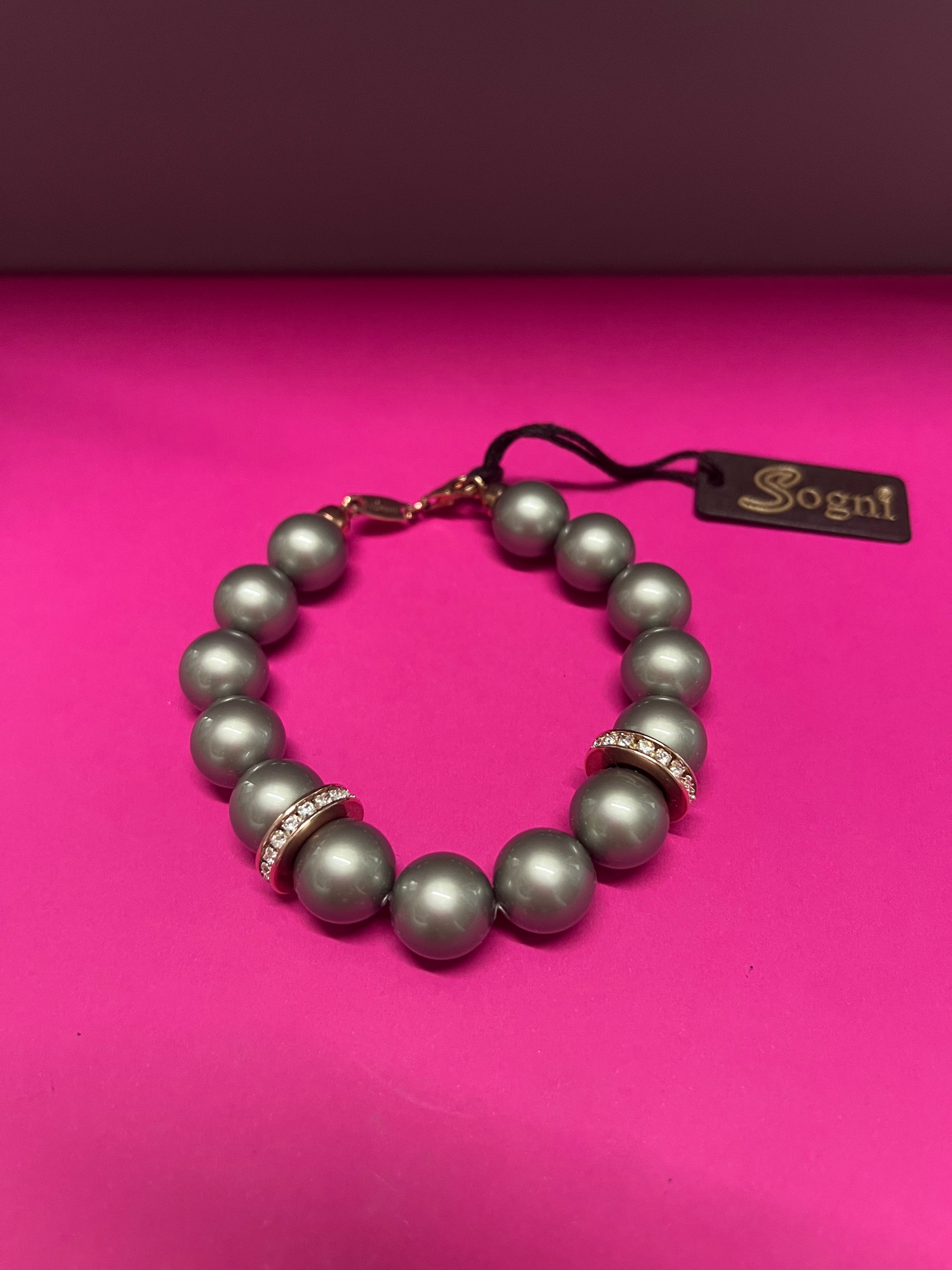 Sogni Bracciale Donna Perle Verdi | Cristalli Swarovski | Chiusura Brunita