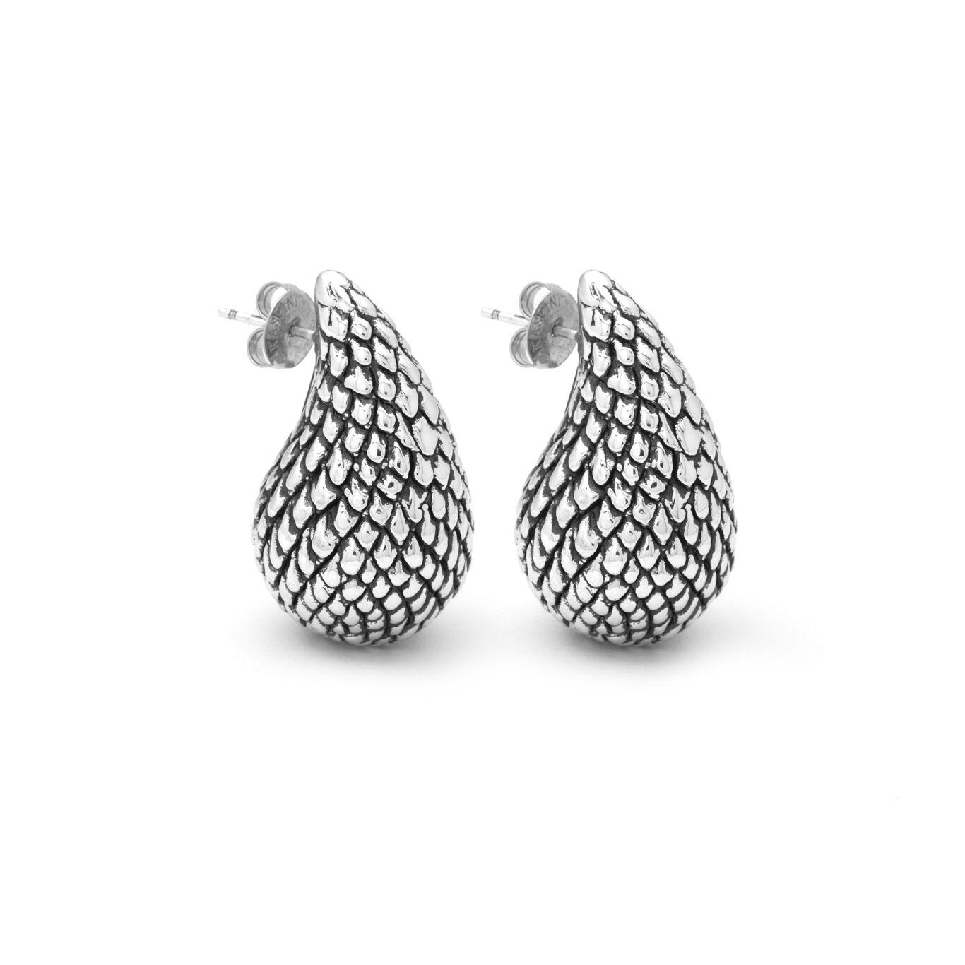 Giovanni Raspini | Orecchini Donna | Goccia Texture Serpente | Argento | 4 cm