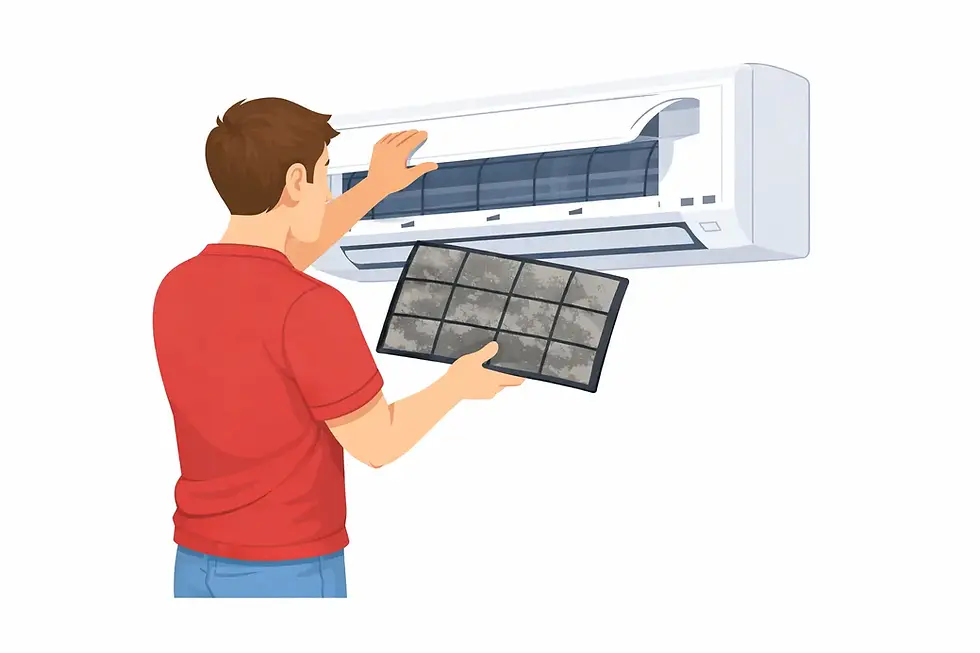 Utilisateur retirant le filtre d’une thermopompe murale pour le nettoyer