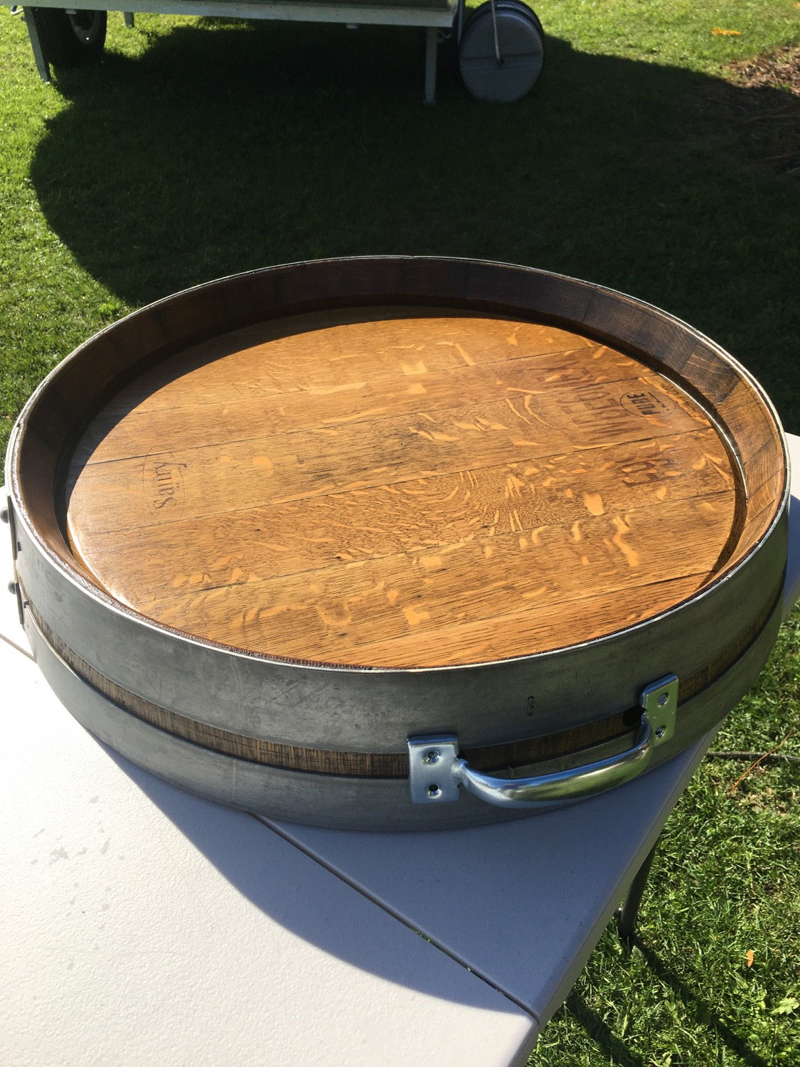 Wine Barrel Oak Platter With Metal Handles