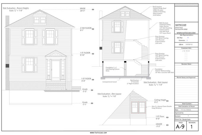 2D side view of a house design with height layouts 