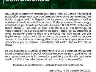 Reprogramarán llegada de planta de oxígeno móvil del AMPE a Barranca