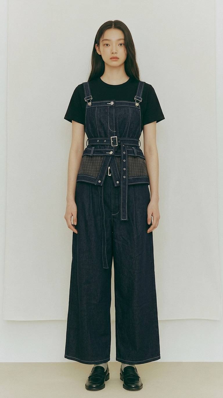 Thumbnail: Patched suspender denim top
