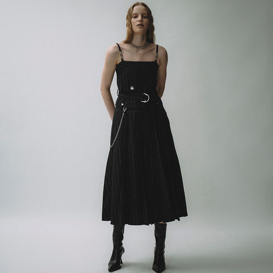 Thumbnail: Trench coat liked pleating strap dress