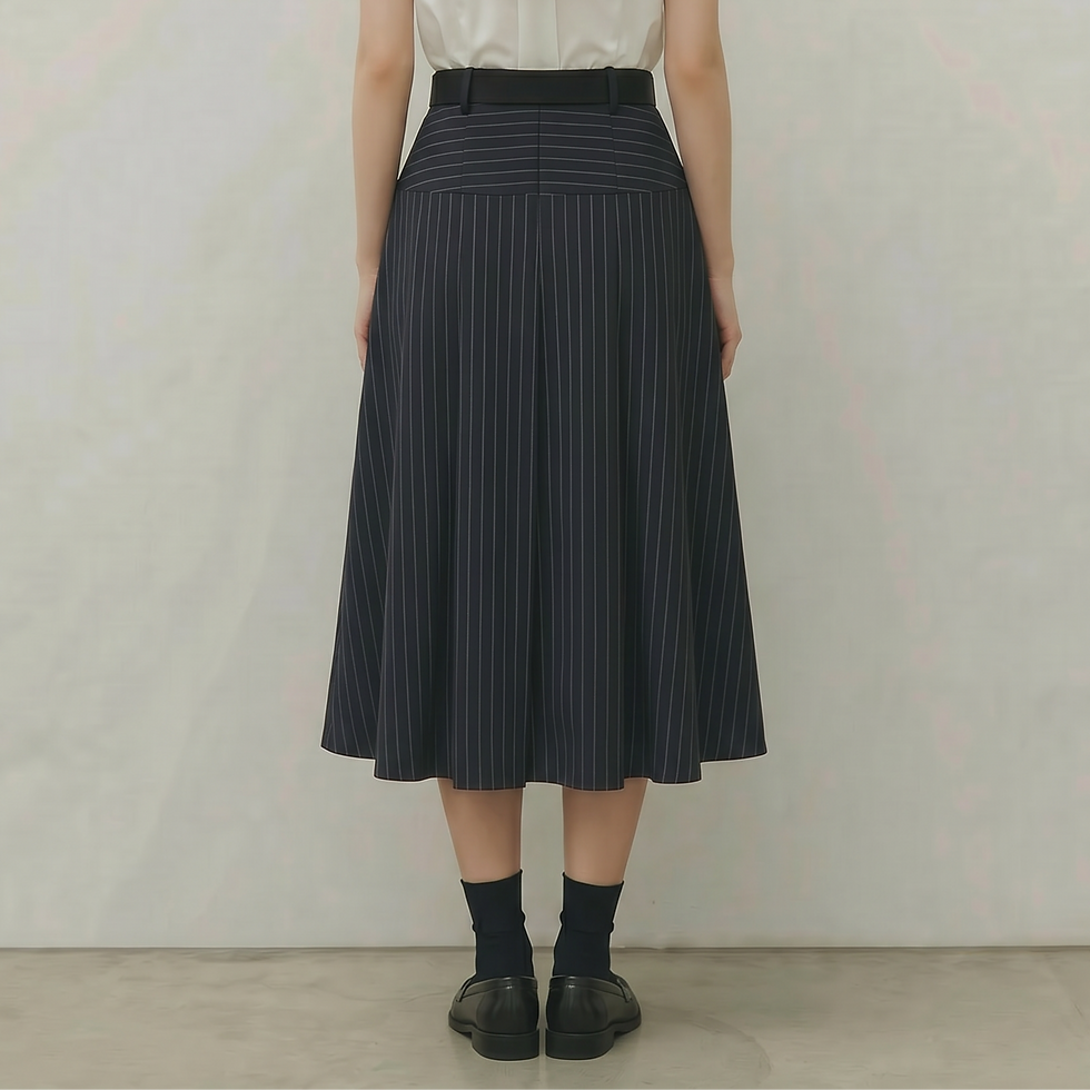 Thumbnail: Button up striped pleating skirt with belt