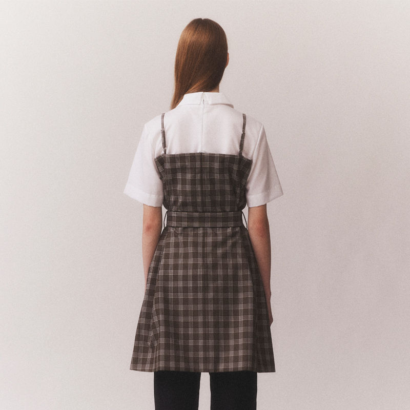 Thumbnail: Ribbon tie 2 in 1 belted dress