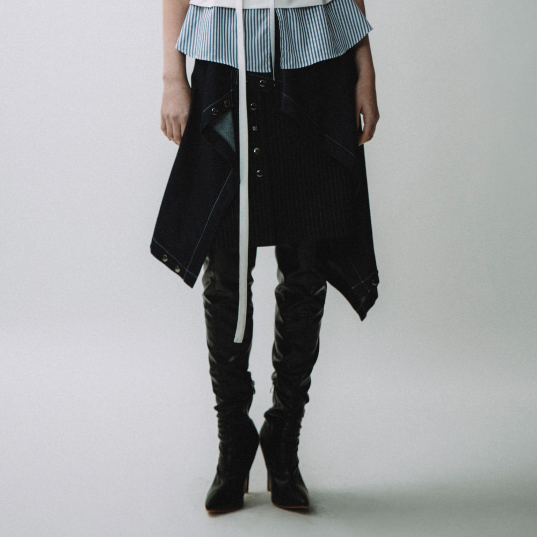 Asymmetric layered denim mix skirt