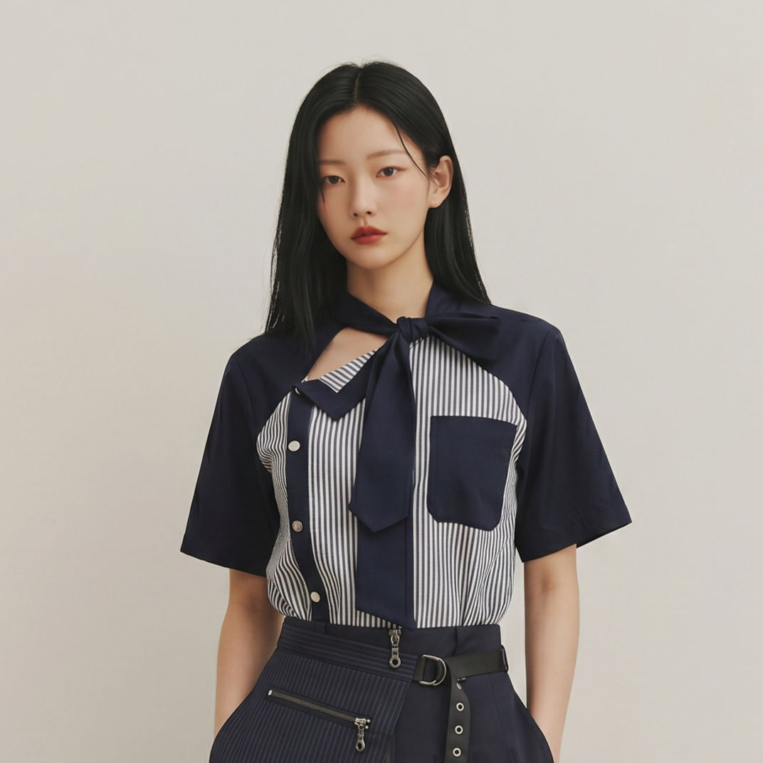Patched ribbon shirt