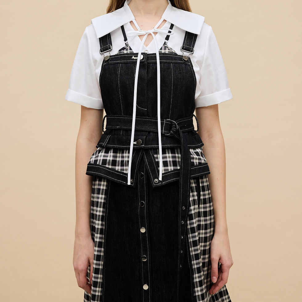 Thumbnail: Patched suspender denim dress