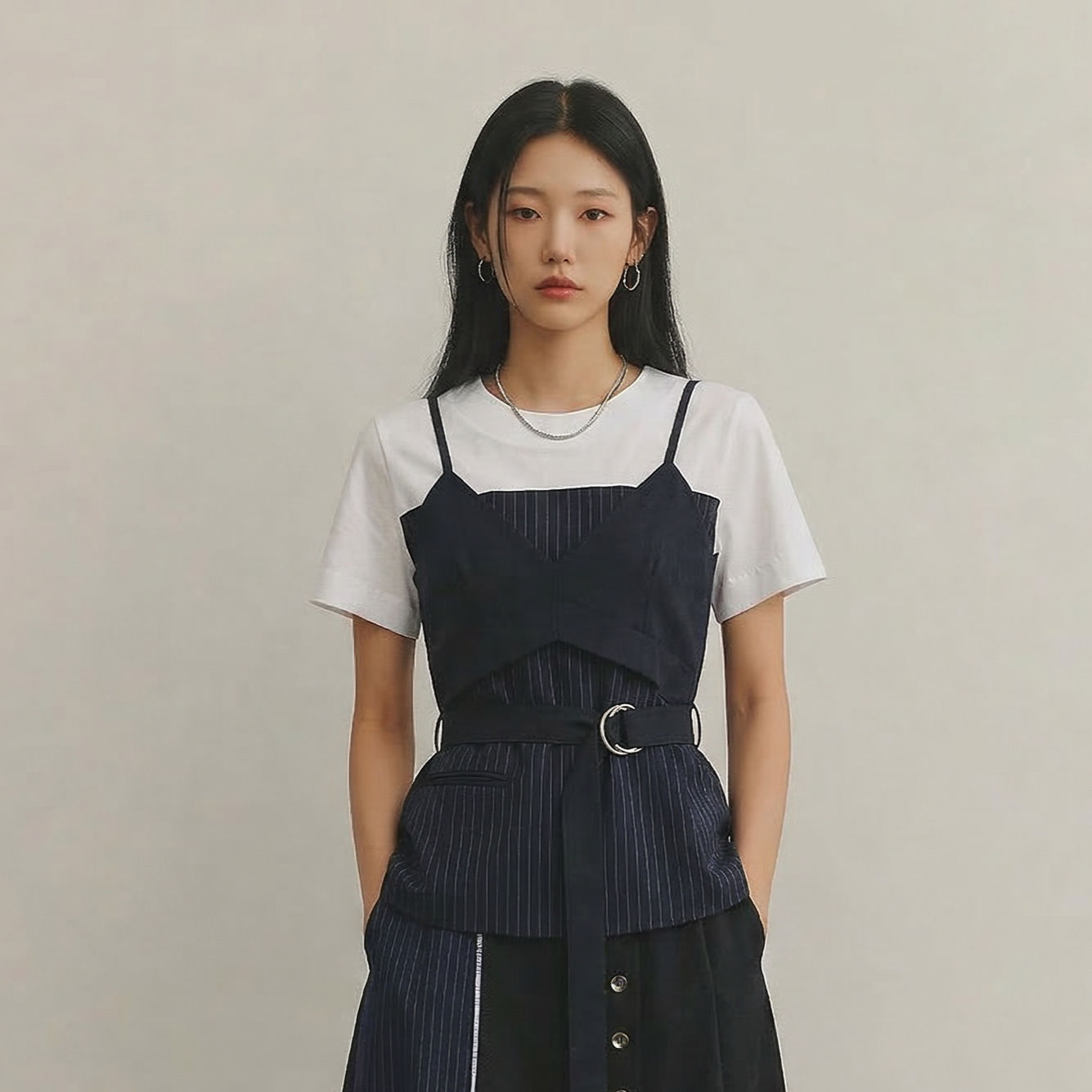 Layered top with belt