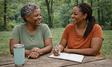 Black Women discussing mental health in nature