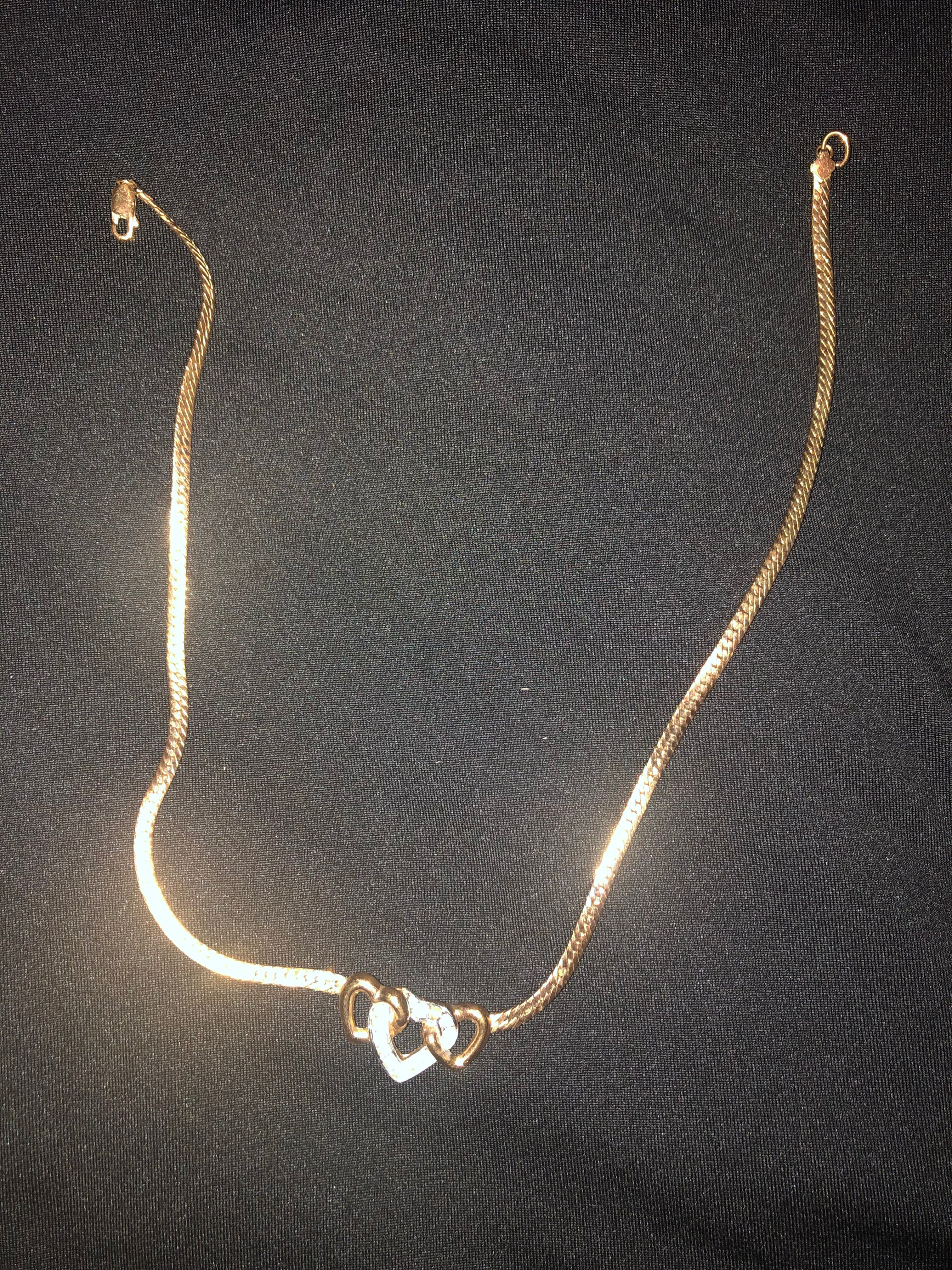 Gold Chain Necklace with Interlocking Heart Pendant